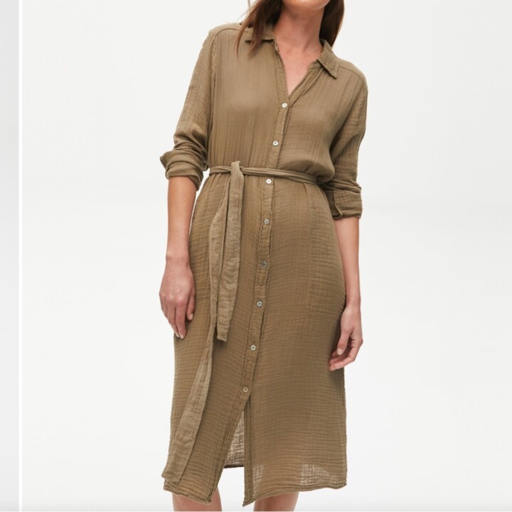 Michael Stars Olive Button-Front Gauze Shirt Dress Shirtdress S